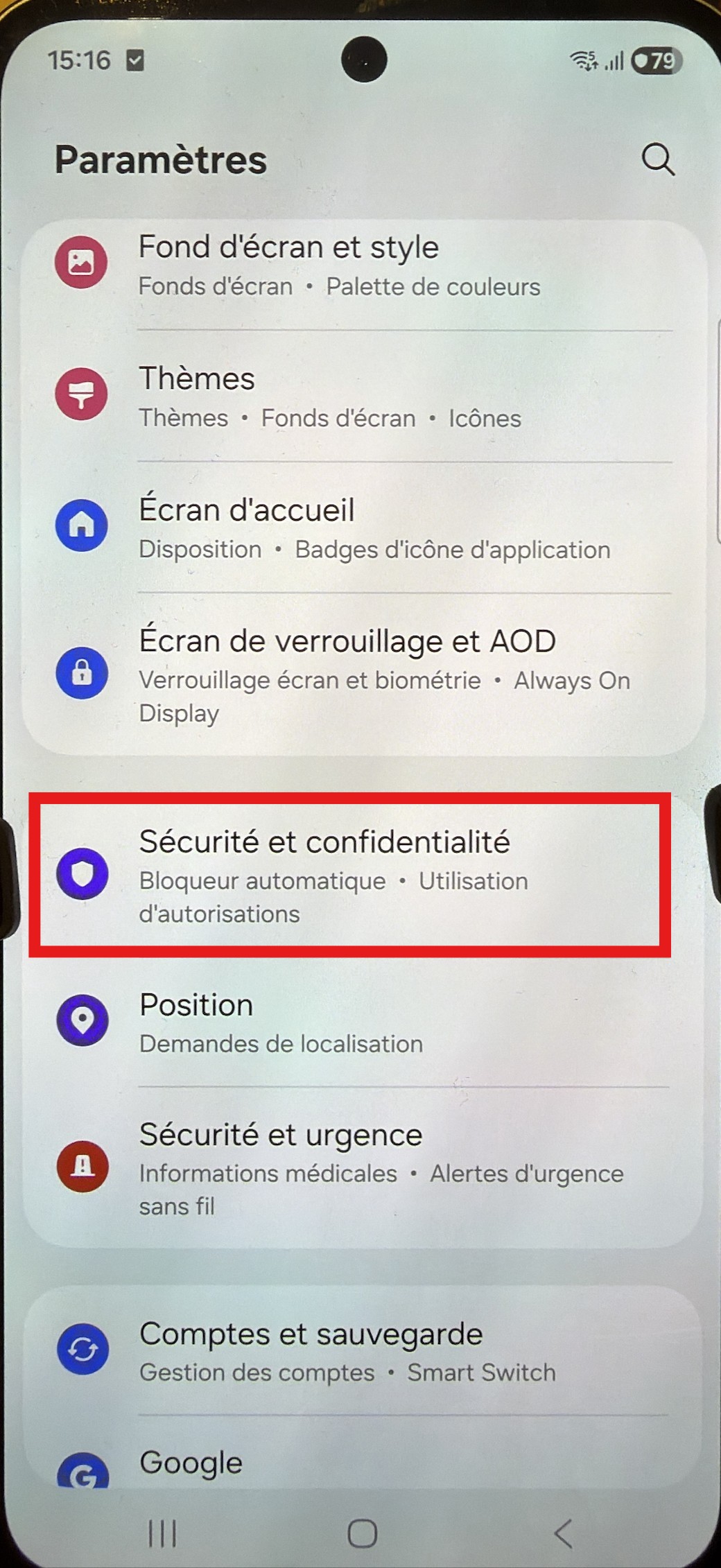 Paramètres de sécurité