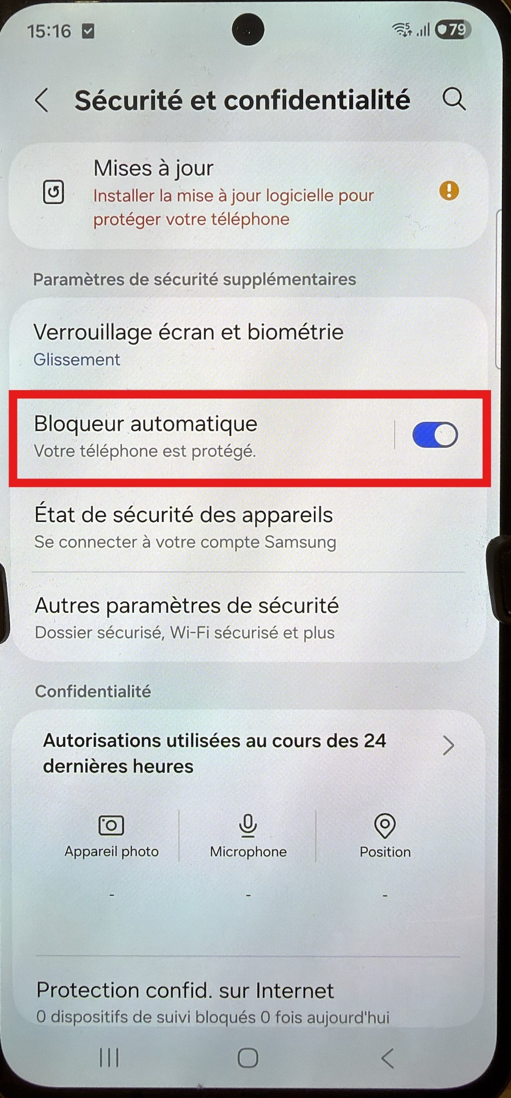 Bloqueur automatique activé